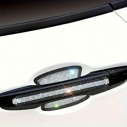 8pcs Car Door Handle Rhinestone Protective Stickers, Luxury Shiny Crystal Studded Design, Women Exclusive Car Door Handle & Door Bowl Protection Stickers, Anti-Scratch & Wear-Resistant Decorative Dual