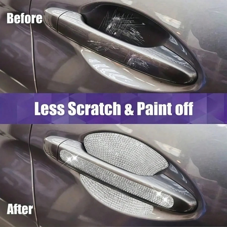 8pcs Car Door Handle Rhinestone Protective Stickers, Luxury Shiny Crystal Studded Design, Women Exclusive Car Door Handle & Door Bowl Protection Stickers, Anti-Scratch & Wear-Resistant Decorative Dual