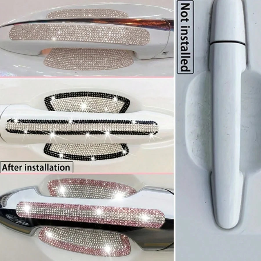 8pcs Car Door Handle Rhinestone Protective Stickers, Luxury Shiny Crystal Studded Design, Women Exclusive Car Door Handle & Door Bowl Protection Stickers, Anti-Scratch & Wear-Resistant Decorative Dual