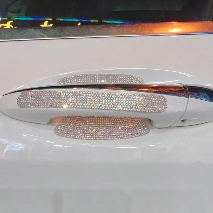 8pcs Car Door Handle Rhinestone Protective Stickers, Luxury Shiny Crystal Studded Design, Women Exclusive Car Door Handle & Door Bowl Protection Stickers, Anti-Scratch & Wear-Resistant Decorative Dual