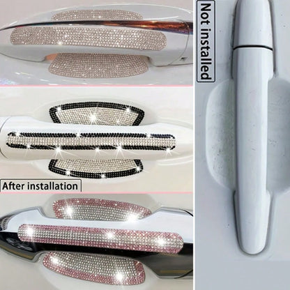 8pcs Car Door Handle Rhinestone Protective Stickers, Luxury Shiny Crystal Studded Design, Women Exclusive Car Door Handle & Door Bowl Protection Stickers, Anti-Scratch & Wear-Resistant Decorative Dual