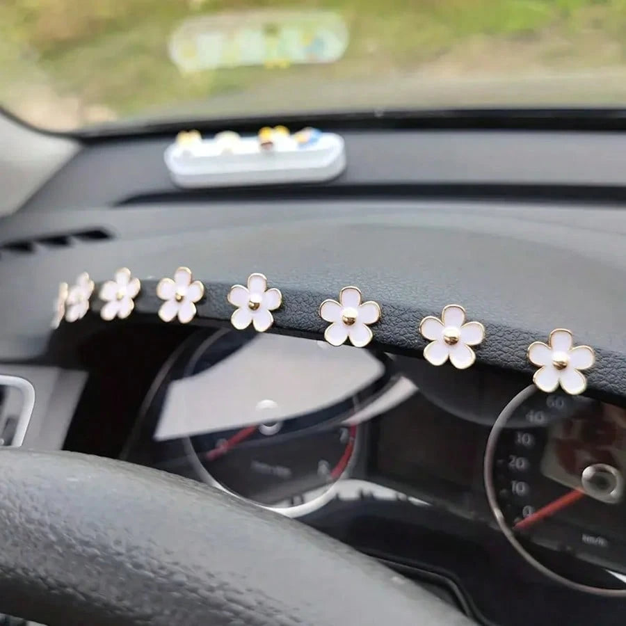 8pcs Car Interior Decor Metal Flower Rearview Mirror Console Accessories Small Flower Car Interior Rearview Mirror Center Console Panel Decoration Car Accessories Car Accessories Duck Car Rearview Mir