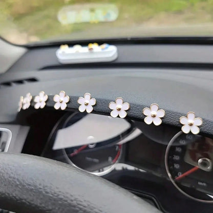 8pcs Car Interior Decor Metal Flower Rearview Mirror Console Accessories Small Flower Car Interior Rearview Mirror Center Console Panel Decoration Car Accessories Car Accessories Duck Car Rearview Mir