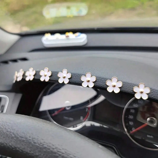 8pcs Car Interior Decor Metal Flower Rearview Mirror Console Accessories Small Flower Car Interior Rearview Mirror Center Console Panel Decoration Car Accessories Car Accessories Duck Car Rearview Mir