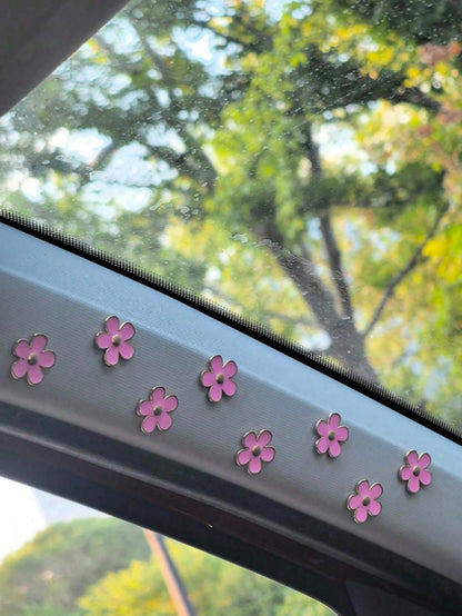 8pcs Car Interior Decor Metal Flower Rearview Mirror Console Accessories Small Flower Car Interior Rearview Mirror Center Console Panel Decoration Car Accessories Car Accessories Duck Car Rearview Mir