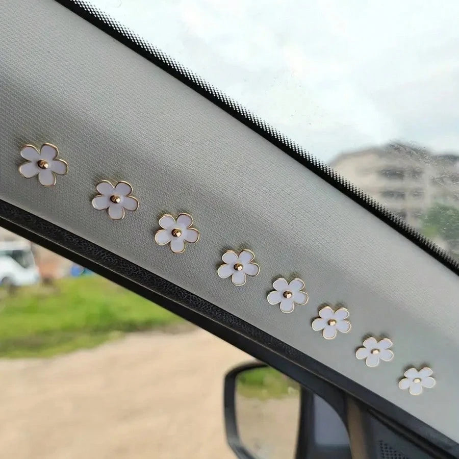 8pcs Car Interior Decor Metal Flower Rearview Mirror Console Accessories Small Flower Car Interior Rearview Mirror Center Console Panel Decoration Car Accessories Car Accessories Duck Car Rearview Mir