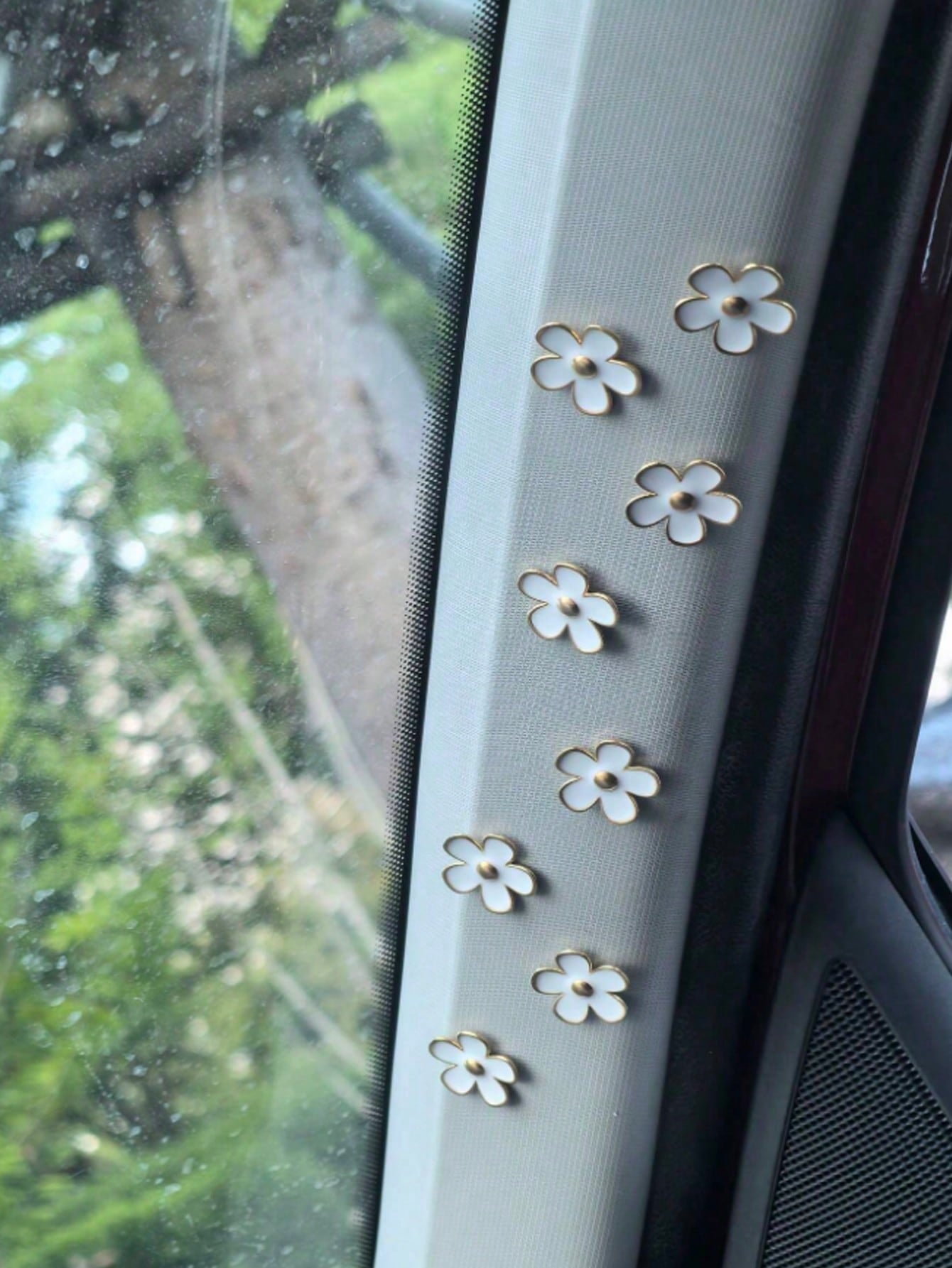 8pcs Car Interior Decor Metal Flower Rearview Mirror Console Accessories Small Flower Car Interior Rearview Mirror Center Console Panel Decoration Car Accessories Car Accessories Duck Car Rearview Mir