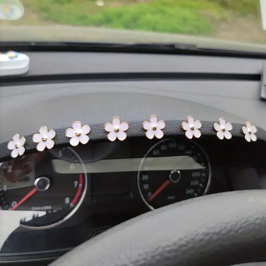8pcs Car Interior Decor Metal Flower Rearview Mirror Console Accessories Small Flower Car Interior Rearview Mirror Center Console Panel Decoration Car Accessories Car Accessories Duck Car Rearview Mir
