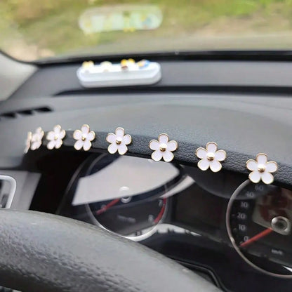 8pcs Car Interior Decor Metal Flower Rearview Mirror Console Accessories Small Flower Car Interior Rearview Mirror Center Console Panel Decoration Car Accessories Car Accessories Duck Car Rearview Mir