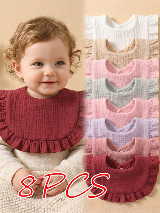 8pcs Girls Autumn Cute Candy Color Baby Bibs, Soft Skin-Friendly Princess Baby Drool Bibs Set, Suitable For Daily Use In All Seasons