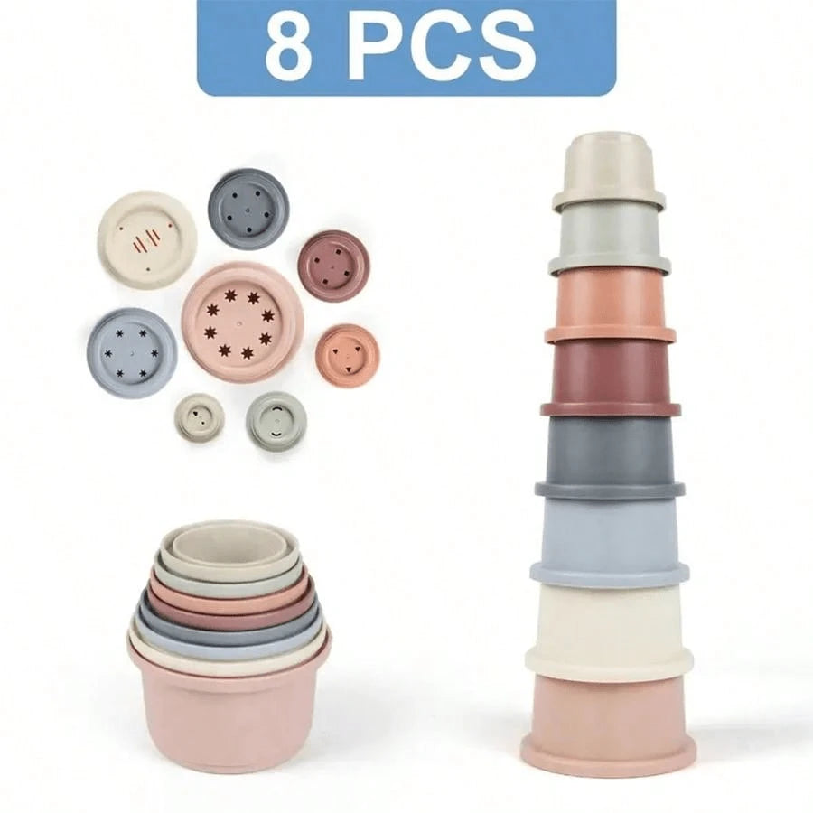 8pcs Stacking Cups Bath Toys Set, Stackable Nested Cups For 1-3 Years Old Toddler, Bathtub & Pool Toys For 6-12 Months Baby, Early Educational Montessori Style Gift, Suitable For 2-4 Years Old, Unisex