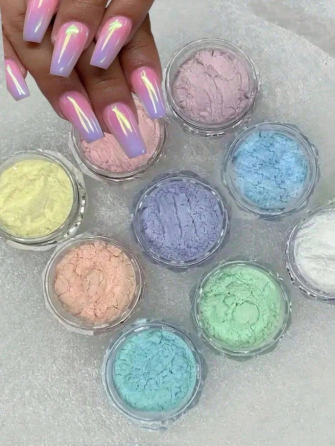 9 Colors Mermaid Powder, 9pcs Round Holographic Mermaid Powder- Odorless, High Gloss Pearl Shell Holographic Glitter Effect, For Nail Art Decoration