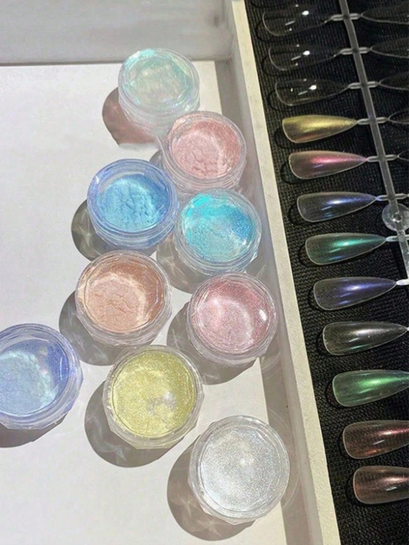 9 Colors Mermaid Powder, 9pcs Round Holographic Mermaid Powder- Odorless, High Gloss Pearl Shell Holographic Glitter Effect, For Nail Art Decoration