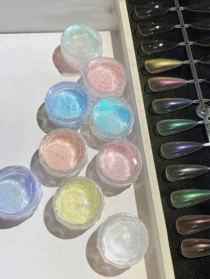9 Colors Mermaid Powder, 9pcs Round Holographic Mermaid Powder- Odorless, High Gloss Pearl Shell Holographic Glitter Effect, For Nail Art Decoration