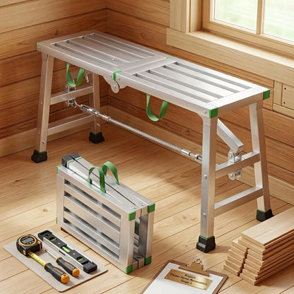 900lbs Independently Height-Adjustable Foldable Work Platform Portable Scaffolding. High Strength With A 900lb Load Capacity. Suitable For Various Complex Sites, Including Renovation, DIY Projects, RV