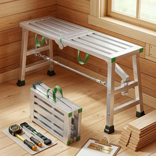 900lbs Independently Height-Adjustable Foldable Work Platform Portable Scaffolding. High Strength With A 900lb Load Capacity. Suitable For Various Complex Sites, Including Renovation, DIY Projects, RV