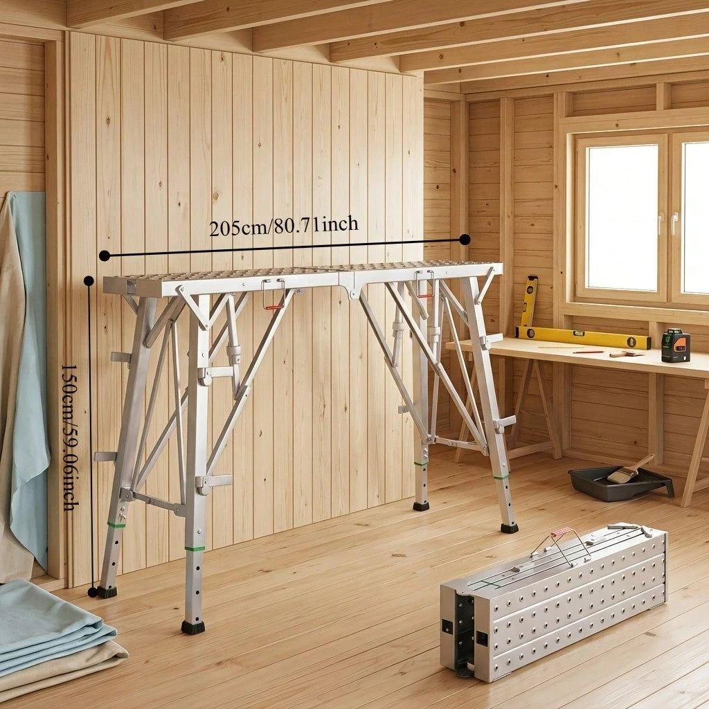 900lbs Independently Height-Adjustable Foldable Work Platform Portable Scaffolding. High Strength With A 900lb Load Capacity. Suitable For Various Complex Sites, Including Renovation, DIY Projects, RV