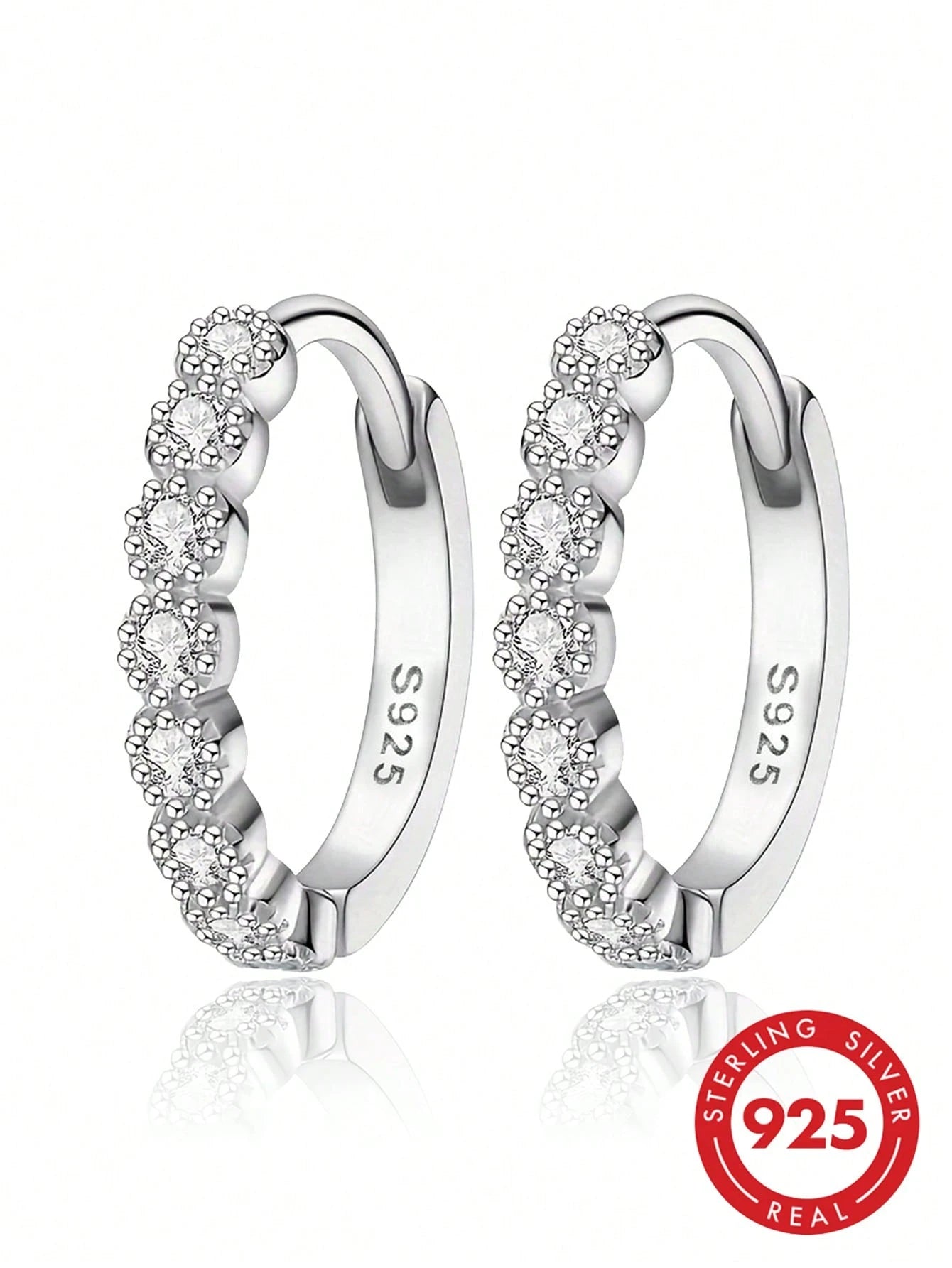 925 Sterling Silver Minimalist Hoop Earrings, Cubic Zirconia Earrings, Suitable For Daily Wear, Birthday Gift