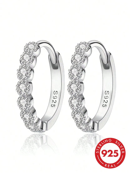 925 Sterling Silver Minimalist Hoop Earrings, Cubic Zirconia Earrings, Suitable For Daily Wear, Birthday Gift