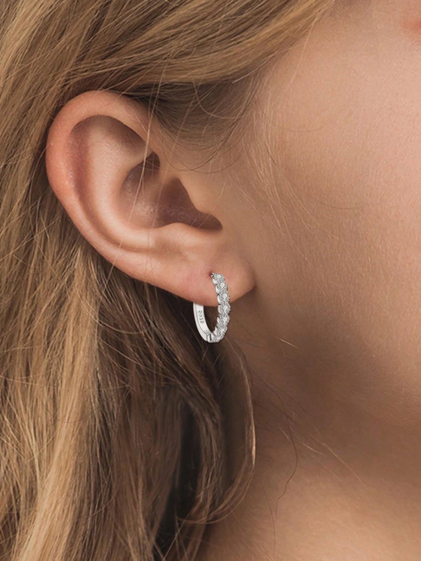 925 Sterling Silver Minimalist Hoop Earrings, Cubic Zirconia Earrings, Suitable For Daily Wear, Birthday Gift