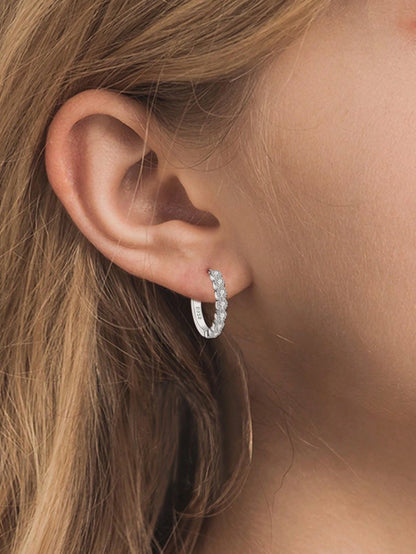 925 Sterling Silver Minimalist Hoop Earrings, Cubic Zirconia Earrings, Suitable For Daily Wear, Birthday Gift