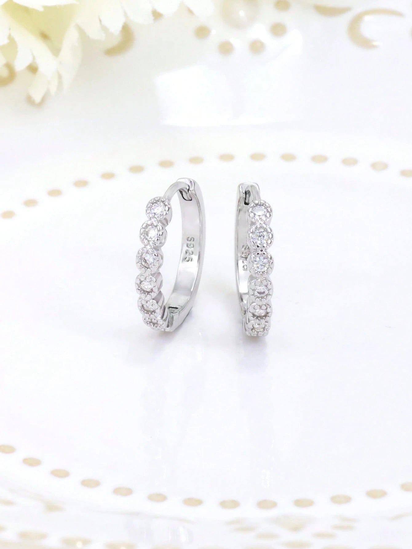 925 Sterling Silver Minimalist Hoop Earrings, Cubic Zirconia Earrings, Suitable For Daily Wear, Birthday Gift