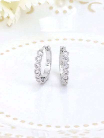 925 Sterling Silver Minimalist Hoop Earrings, Cubic Zirconia Earrings, Suitable For Daily Wear, Birthday Gift