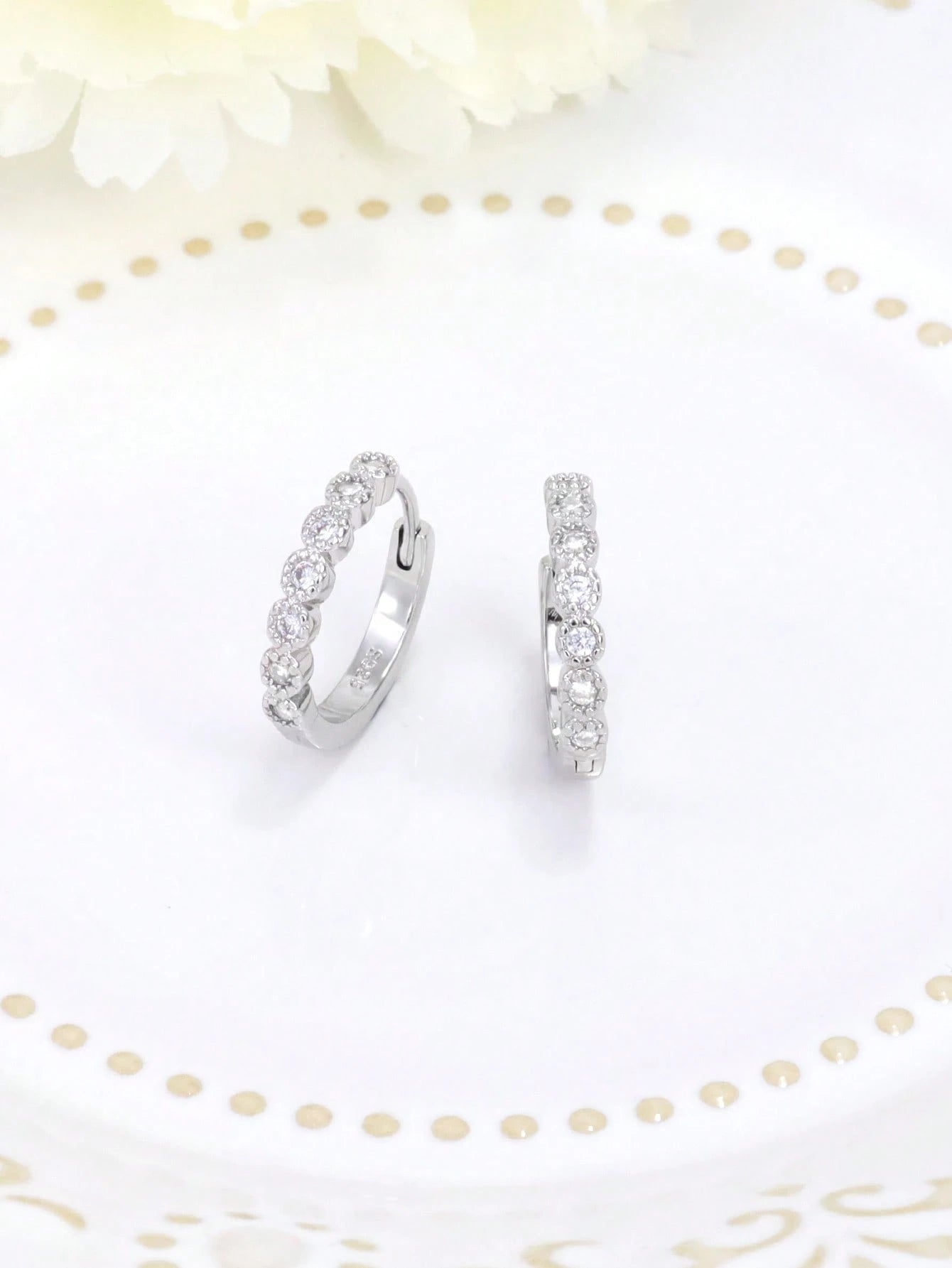 925 Sterling Silver Minimalist Hoop Earrings, Cubic Zirconia Earrings, Suitable For Daily Wear, Birthday Gift