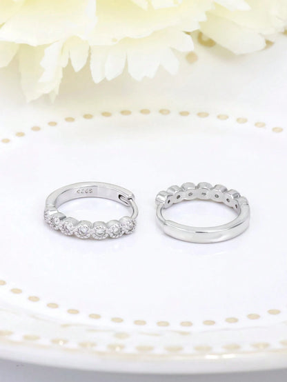 925 Sterling Silver Minimalist Hoop Earrings, Cubic Zirconia Earrings, Suitable For Daily Wear, Birthday Gift