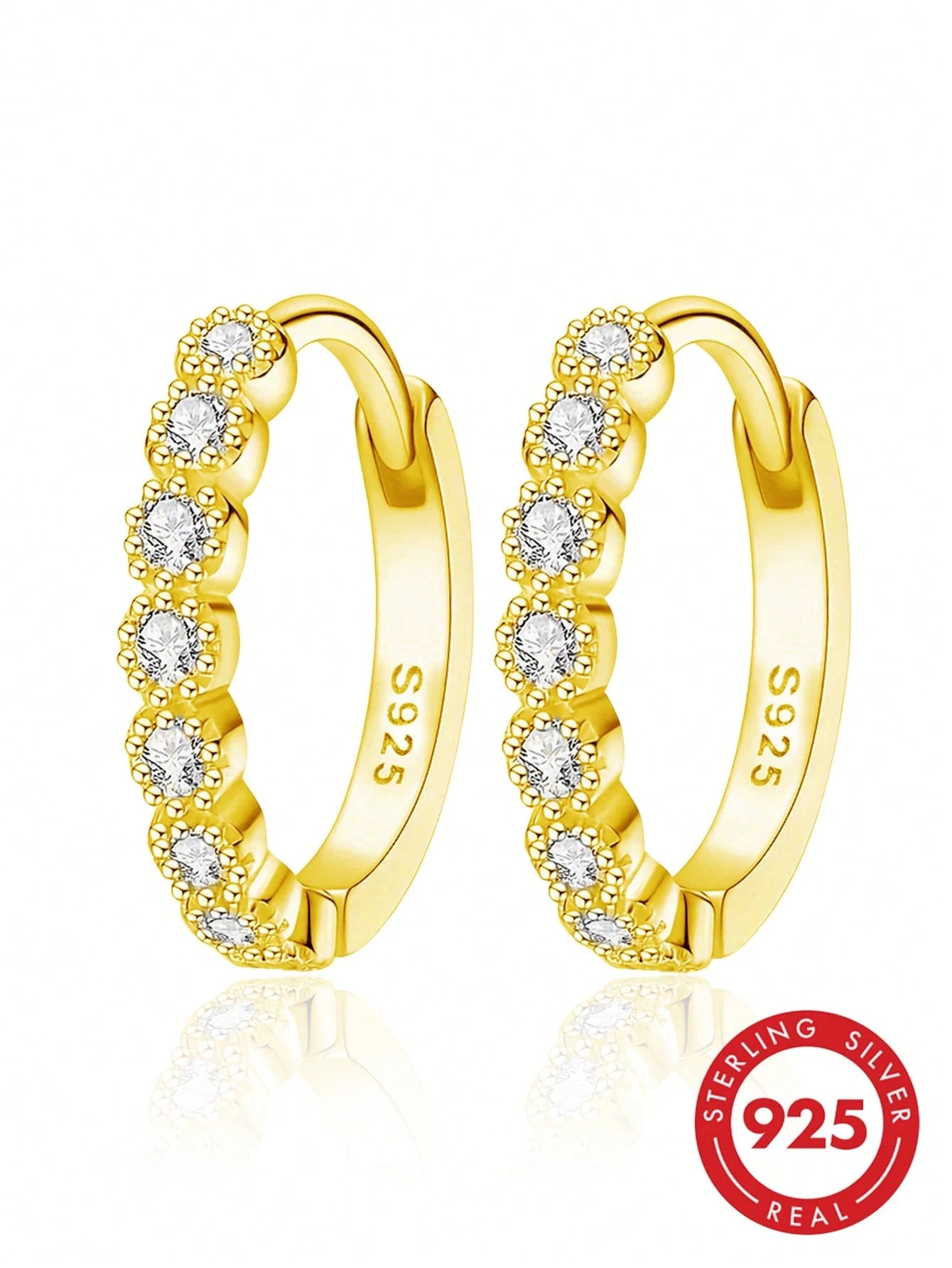 925 Sterling Silver Minimalist Hoop Earrings, Cubic Zirconia Earrings, Suitable For Daily Wear, Birthday Gift