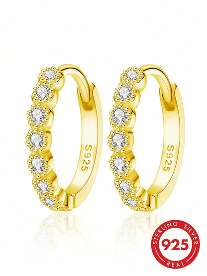 925 Sterling Silver Minimalist Hoop Earrings, Cubic Zirconia Earrings, Suitable For Daily Wear, Birthday Gift