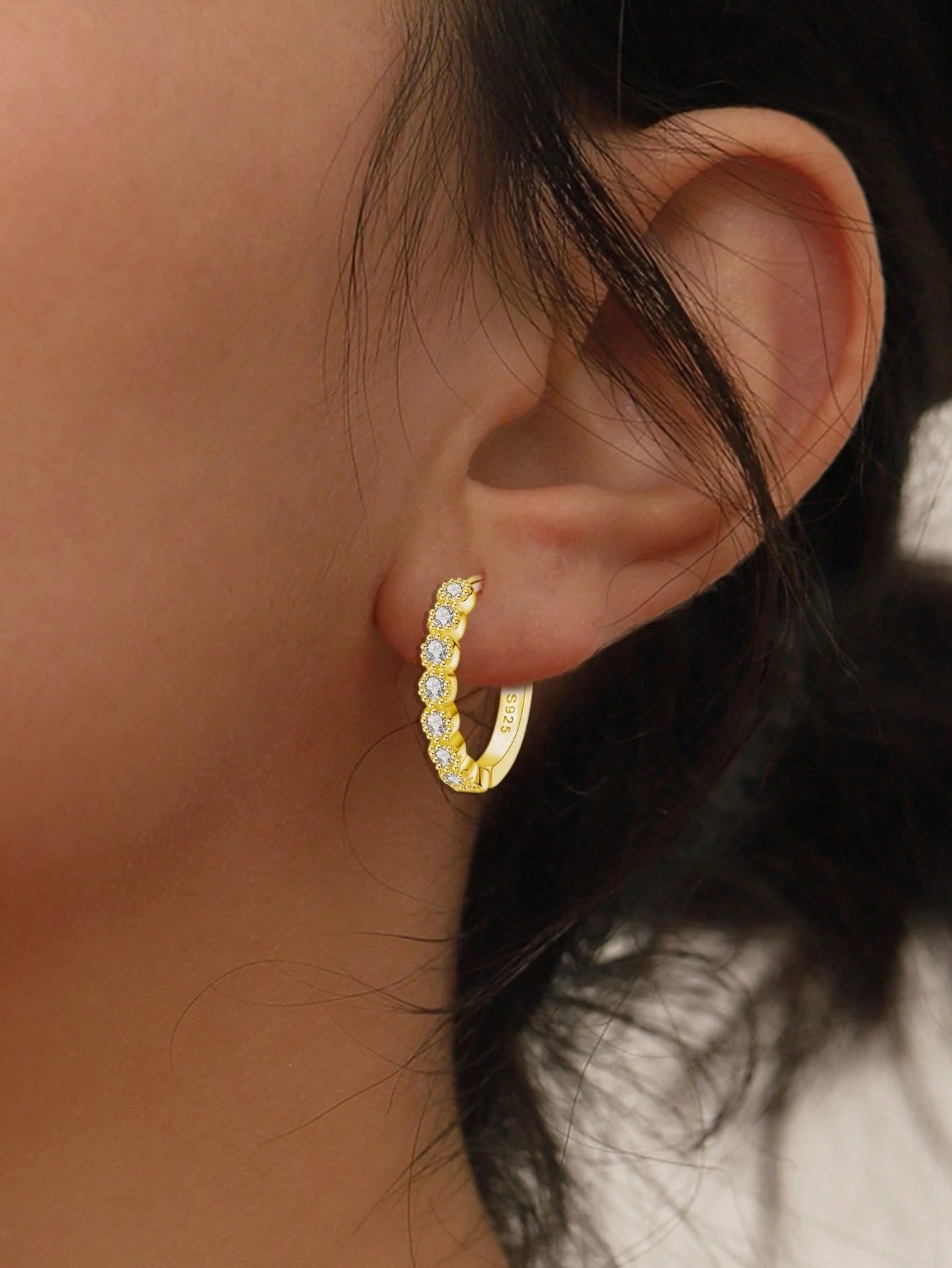 925 Sterling Silver Minimalist Hoop Earrings, Cubic Zirconia Earrings, Suitable For Daily Wear, Birthday Gift