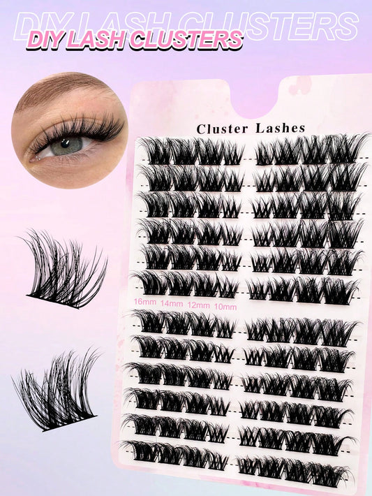 96pcs C-Curl Voluminous Eyelash Clusters, DIY Eyelash Extensions, Voluminous Cat Eye Eyelash Clusters, Long Eyelash Clusters, Length 10-16mm, Eyelash Clusters, Single Eyelashes