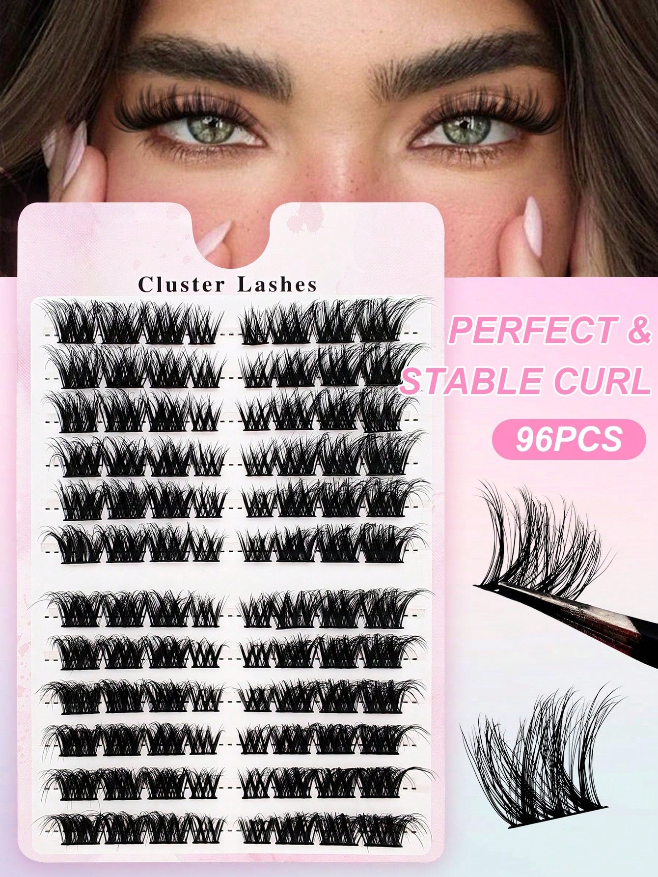 96pcs C-Curl Voluminous Eyelash Clusters, DIY Eyelash Extensions, Voluminous Cat Eye Eyelash Clusters, Long Eyelash Clusters, Length 10-16mm, Eyelash Clusters, Single Eyelashes