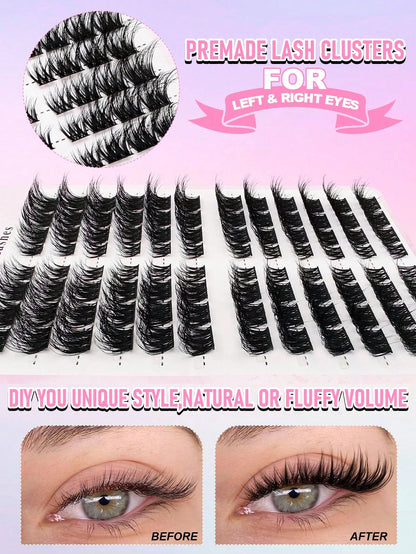 96pcs C-Curl Voluminous Eyelash Clusters, DIY Eyelash Extensions, Voluminous Cat Eye Eyelash Clusters, Long Eyelash Clusters, Length 10-16mm, Eyelash Clusters, Single Eyelashes