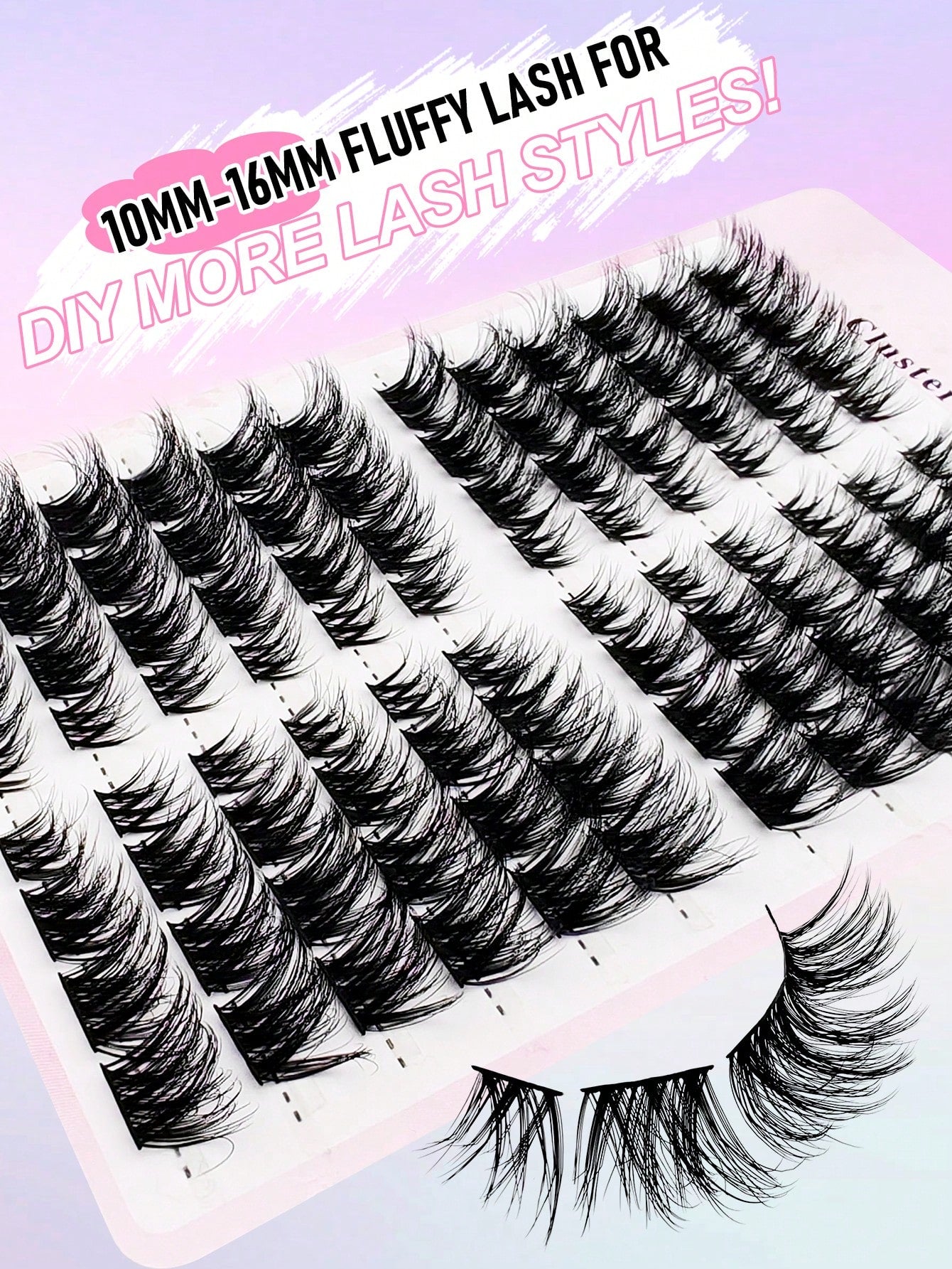 96pcs C-Curl Voluminous Eyelash Clusters, DIY Eyelash Extensions, Voluminous Cat Eye Eyelash Clusters, Long Eyelash Clusters, Length 10-16mm, Eyelash Clusters, Single Eyelashes