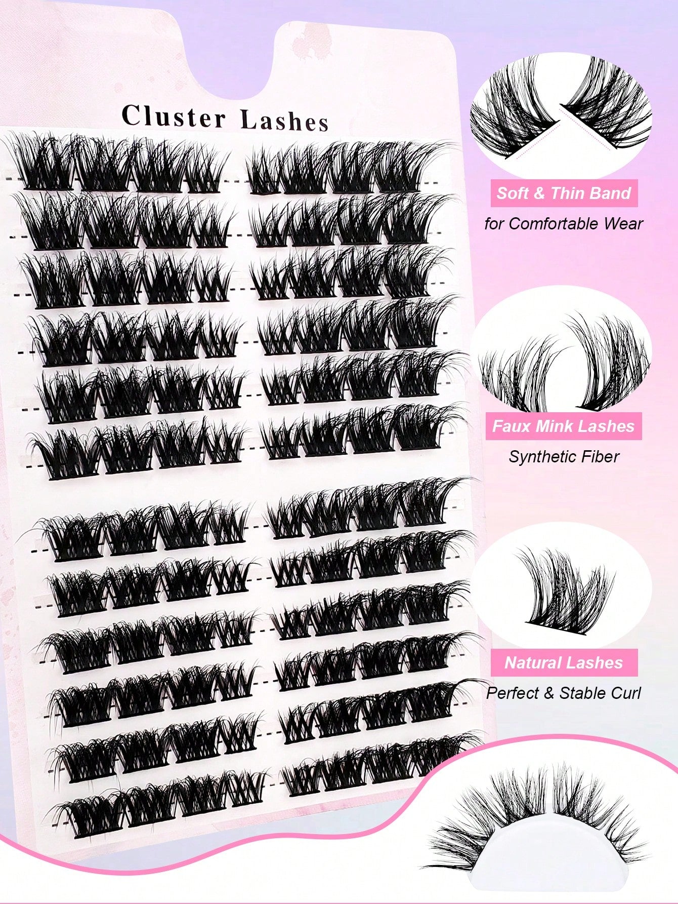 96pcs C-Curl Voluminous Eyelash Clusters, DIY Eyelash Extensions, Voluminous Cat Eye Eyelash Clusters, Long Eyelash Clusters, Length 10-16mm, Eyelash Clusters, Single Eyelashes