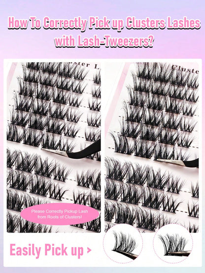 96pcs C-Curl Voluminous Eyelash Clusters, DIY Eyelash Extensions, Voluminous Cat Eye Eyelash Clusters, Long Eyelash Clusters, Length 10-16mm, Eyelash Clusters, Single Eyelashes