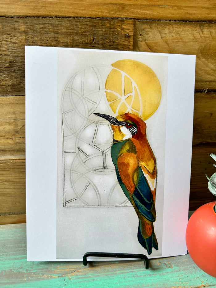 Hummingbird Watercolor Stained Glass Print