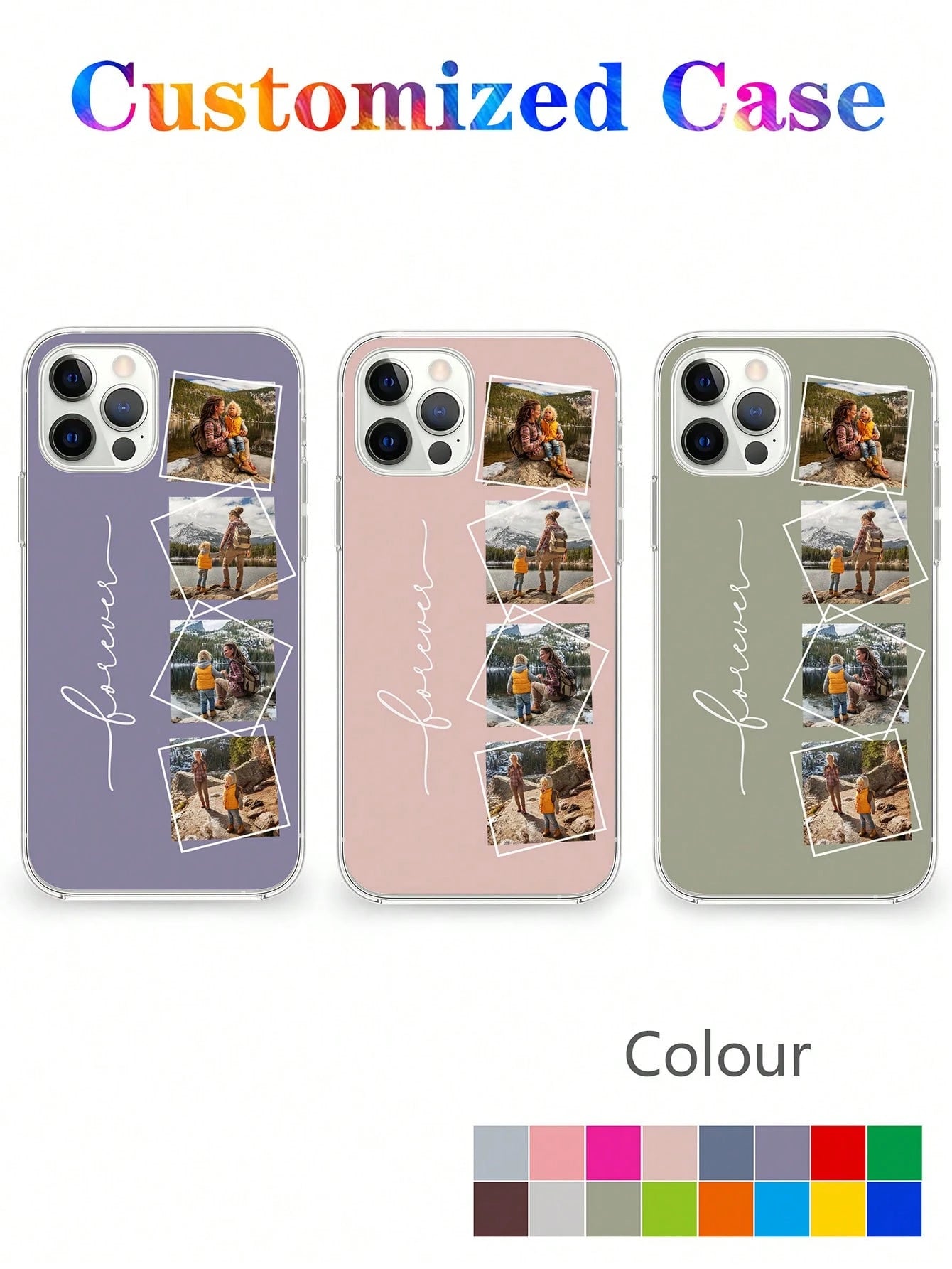 A Customizable Family/Pet/Couple/Wedding/Lifestyle/Travel Phone Case/Protective Cover With 4 Photos For Galaxy S22/S23/UltraA14/Compatible With IPhone 11/12/13/14/15 Pro Max Personalized Gifts