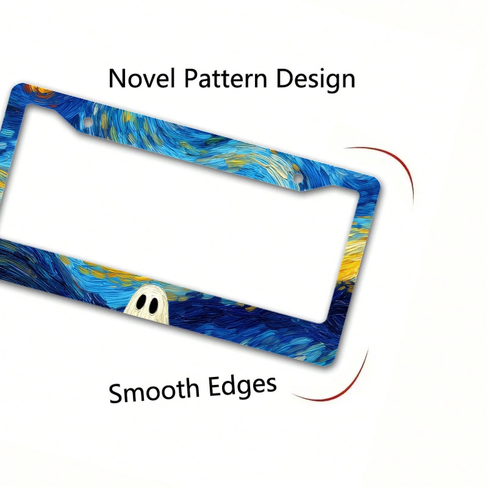 A Metal Frame License Plate, Inspired By Van Gogh's "The Starry Night," With A Ghost Design, Perfect For Halloween Car Decoration