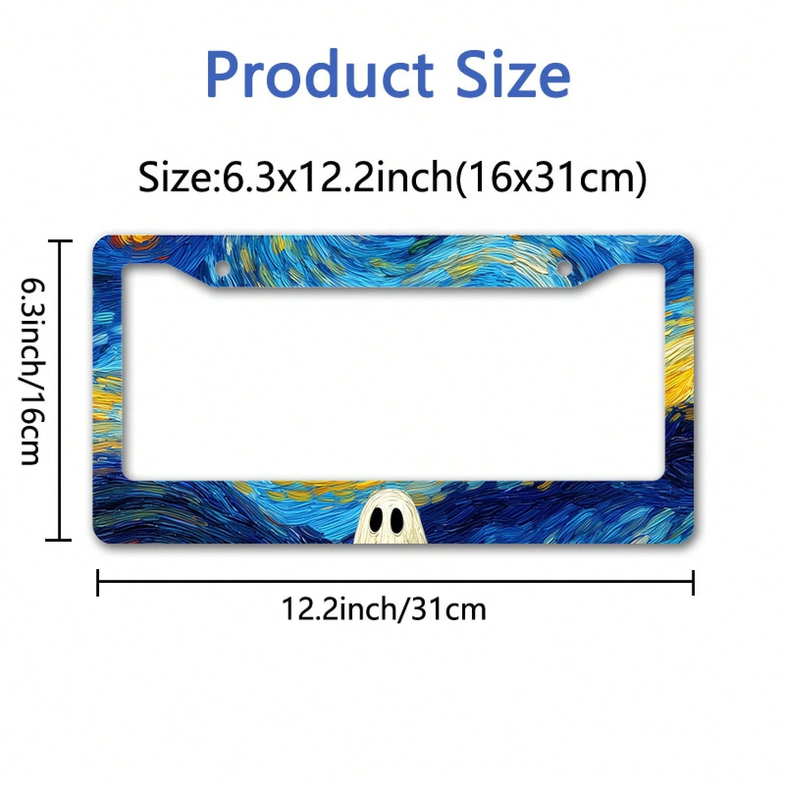 A Metal Frame License Plate, Inspired By Van Gogh's "The Starry Night," With A Ghost Design, Perfect For Halloween Car Decoration