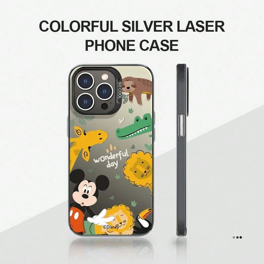 A Premium And Unique TPU Phone Case In A Silver Finish With Disney Designs, Suitable For Both Men And Women. Features Include Mickey Mouse, Giraffe, And Other Playful And Cartoonish Themes. The Design