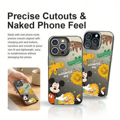 A Premium And Unique TPU Phone Case In A Silver Finish With Disney Designs, Suitable For Both Men And Women. Features Include Mickey Mouse, Giraffe, And Other Playful And Cartoonish Themes. The Design