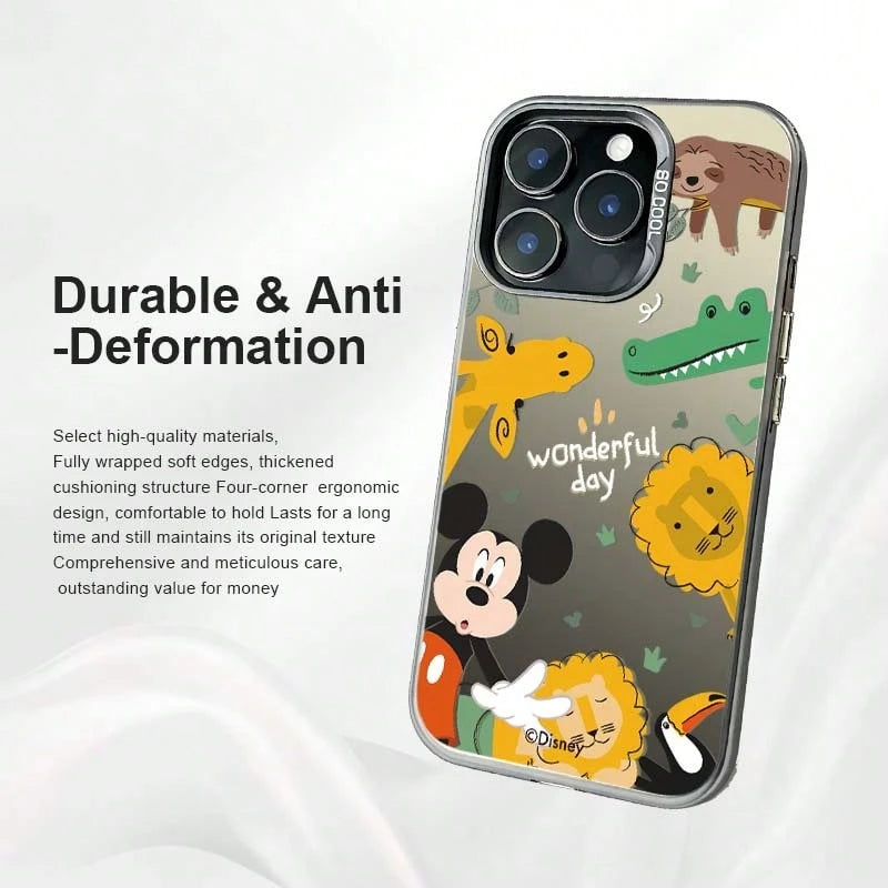 A Premium And Unique TPU Phone Case In A Silver Finish With Disney Designs, Suitable For Both Men And Women. Features Include Mickey Mouse, Giraffe, And Other Playful And Cartoonish Themes. The Design