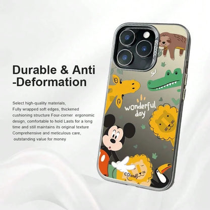 A Premium And Unique TPU Phone Case In A Silver Finish With Disney Designs, Suitable For Both Men And Women. Features Include Mickey Mouse, Giraffe, And Other Playful And Cartoonish Themes. The Design
