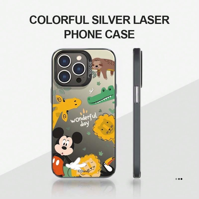 A Premium And Unique TPU Phone Case In A Silver Finish With Disney Designs, Suitable For Both Men And Women. Features Include Mickey Mouse, Giraffe, And Other Playful And Cartoonish Themes. The Design