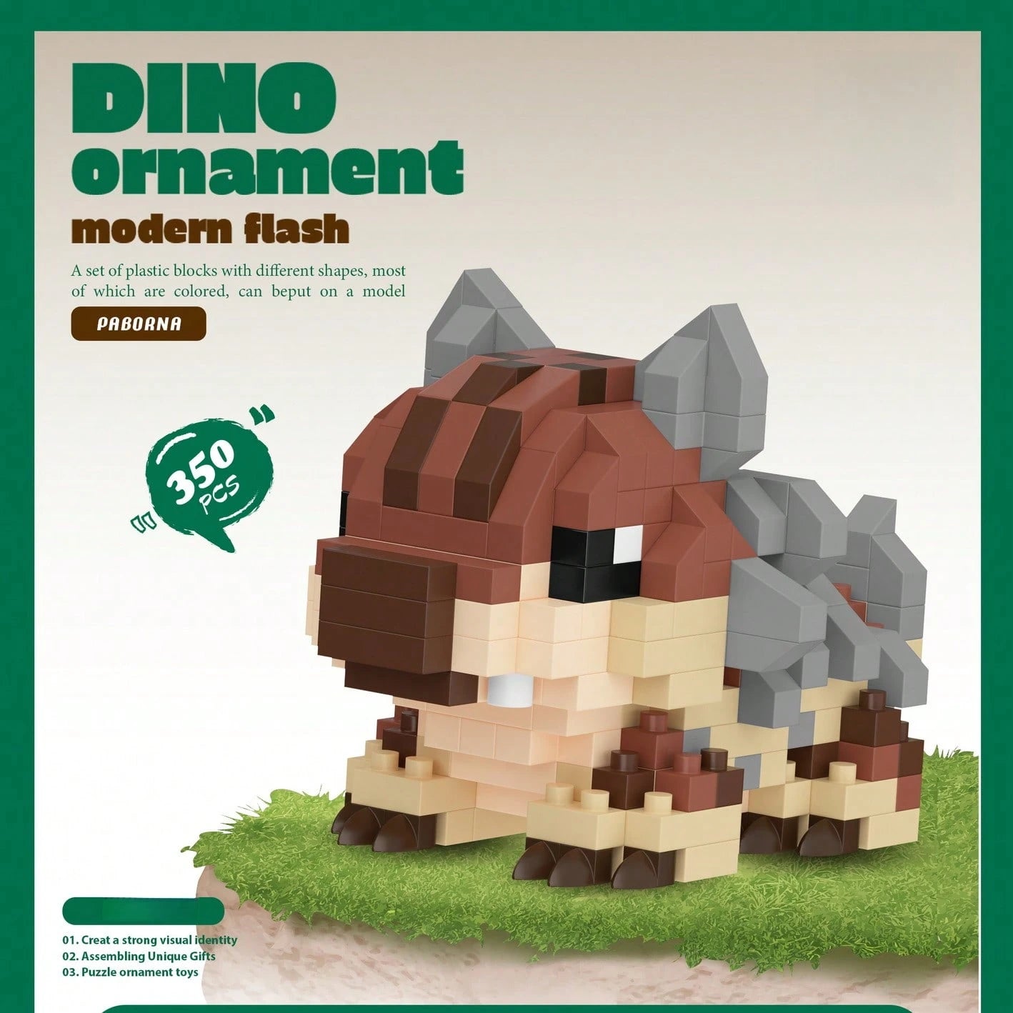 A Q-Version Design Dinosaur-Shaped Building Block. Jurassic Era, Cute Building Block, Suitable As Desk Decoration, Party Gift, Birthday Gift, Christmas Gift, Halloween Gift And Collectible Ornament.