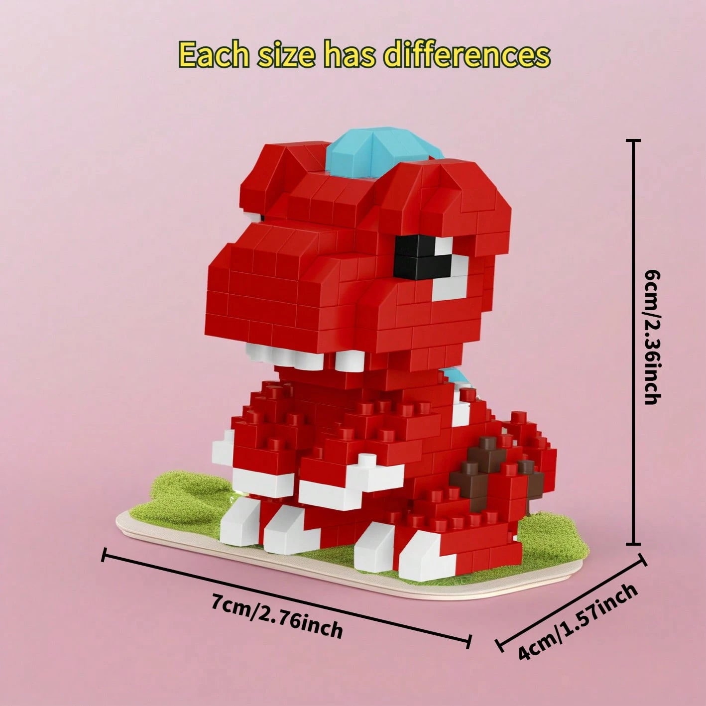 A Q-Version Design Dinosaur-Shaped Building Block. Jurassic Era, Cute Building Block, Suitable As Desk Decoration, Party Gift, Birthday Gift, Christmas Gift, Halloween Gift And Collectible Ornament.
