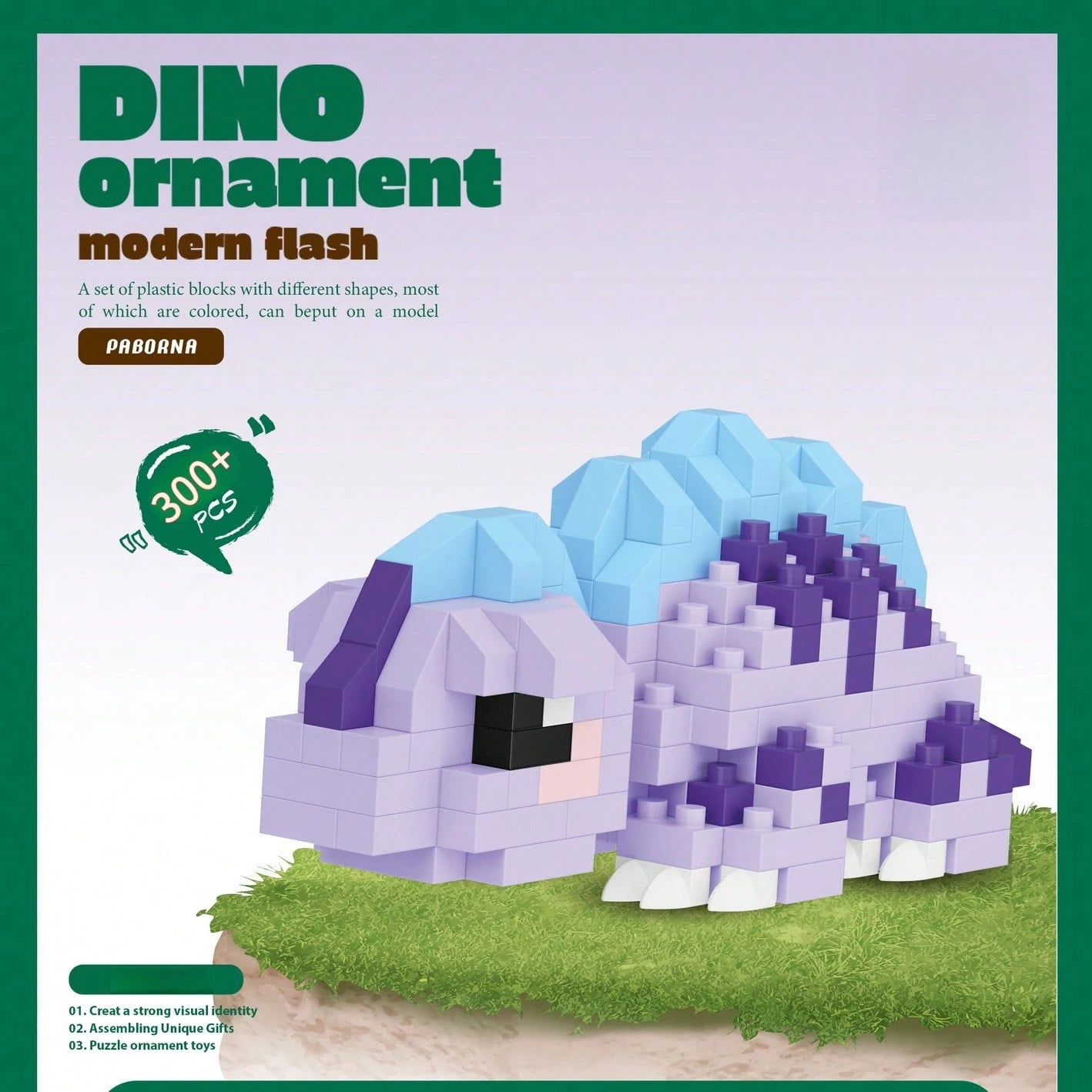 A Q-Version Design Dinosaur-Shaped Building Block. Jurassic Era, Cute Building Block, Suitable As Desk Decoration, Party Gift, Birthday Gift, Christmas Gift, Halloween Gift And Collectible Ornament.